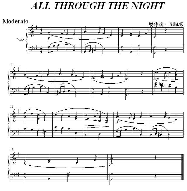 ALL THROUGH THE NIGHT钢琴谱
