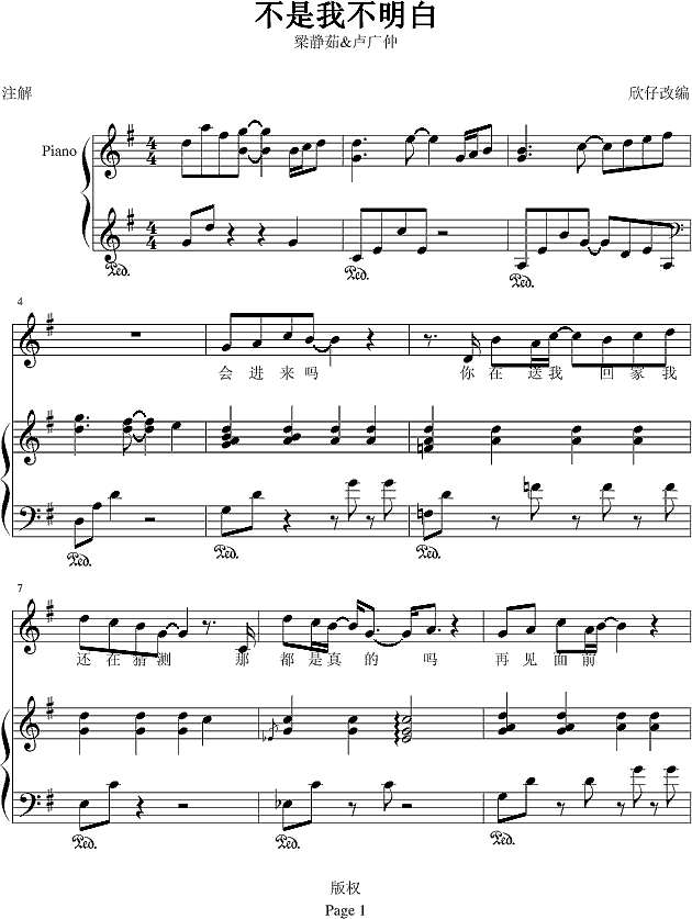 不是我不明白-(欣仔改编弹唱版)钢琴谱

