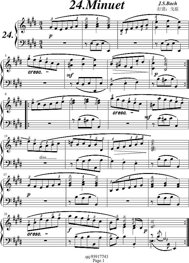 巴赫初步II No.24 Minuet钢琴谱
