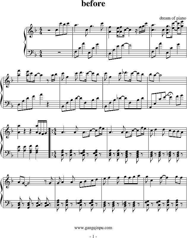 before钢琴谱
