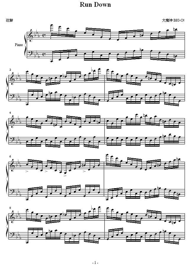Run Down钢琴谱
