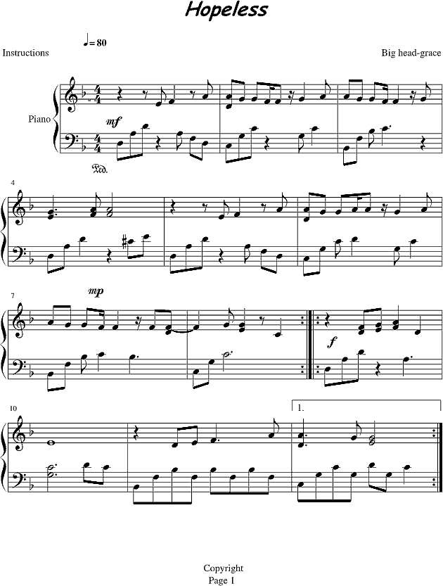 （完美版）无望钢琴谱
