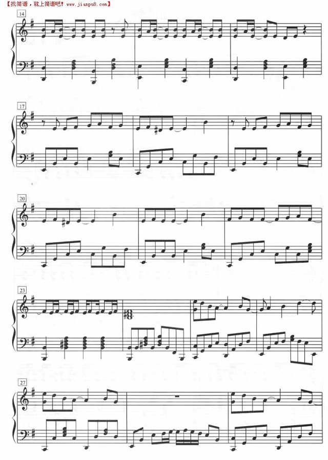 反方向的钟（钢琴五线谱）钢琴谱