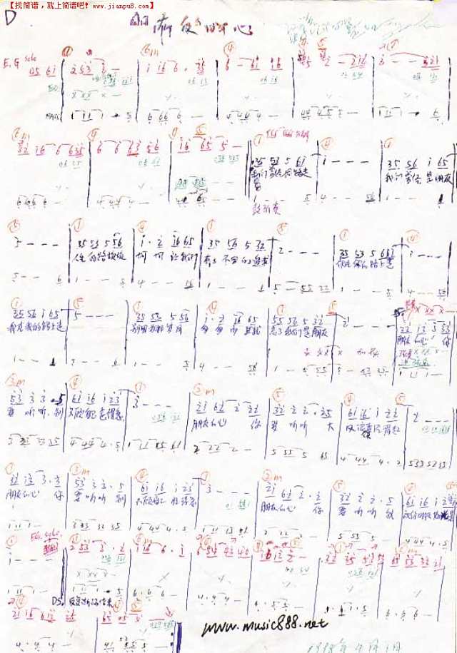 朋友的心（乐队乐谱）[手稿]简谱
