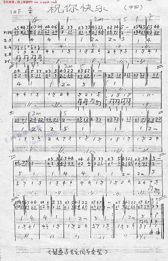 祝你快乐－（乐队总谱）[手稿]简谱
