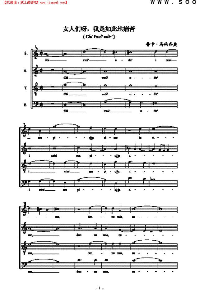 女人们呀，我是如此地痛苦 歌曲类 合唱谱其他曲谱