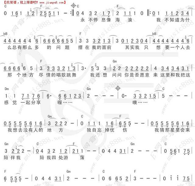 Nopeople没有人的地方（简谱+吉他和弦）吉他谱
