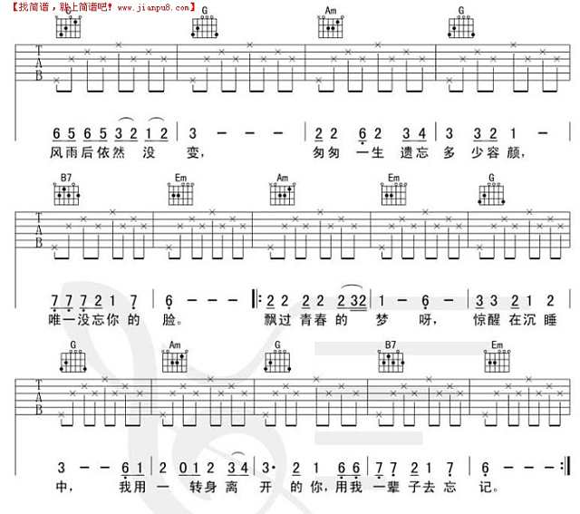 用我一辈子去忘记(吉他弹唱谱)[完整版]吉他谱