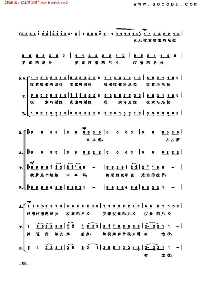 梦中的卓玛 歌曲类 合唱谱其他曲谱