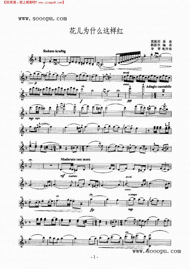 花儿为什么这样红—独奏 弦乐类 小提琴其他曲谱