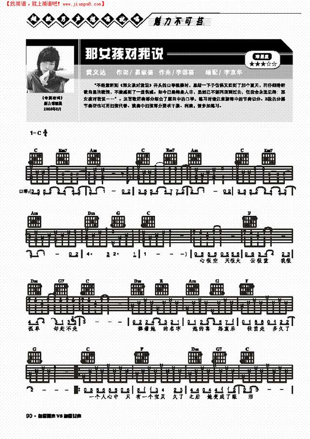 那女孩对我说-弹唱吉他谱

