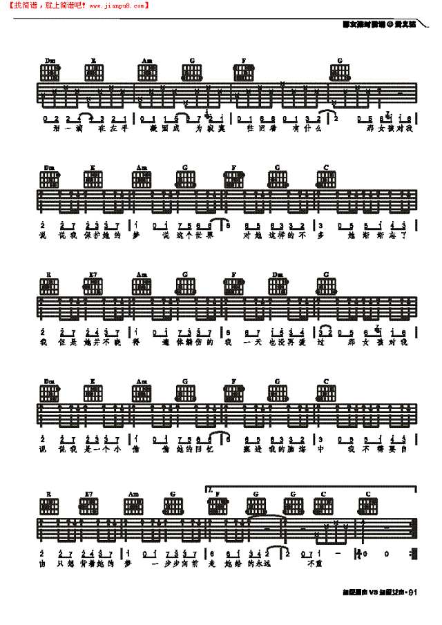 那女孩对我说-弹唱吉他谱