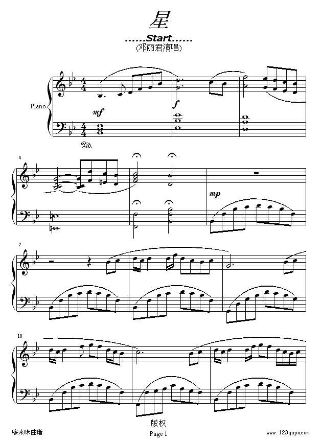 星-邓丽君钢琴谱
