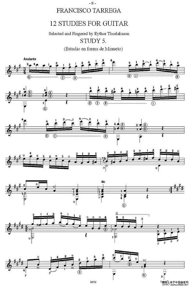 他雷加12首练习曲之5简谱