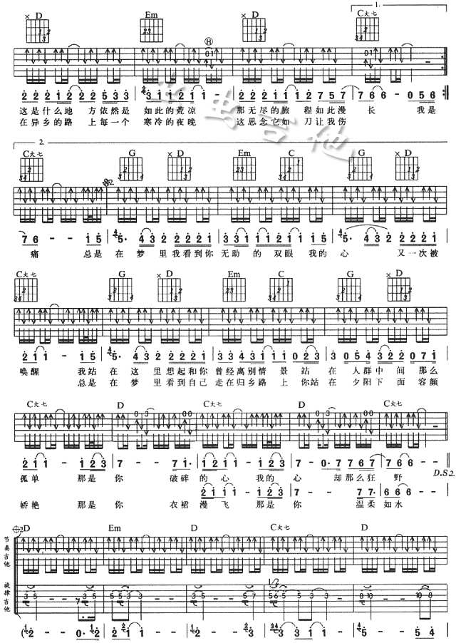 故乡 许巍 吉他谱简谱