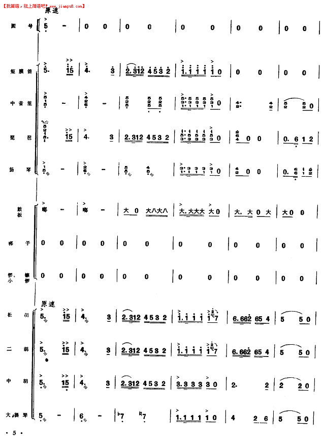 大柳树下育新人（园号独奏曲）（1-5）简谱