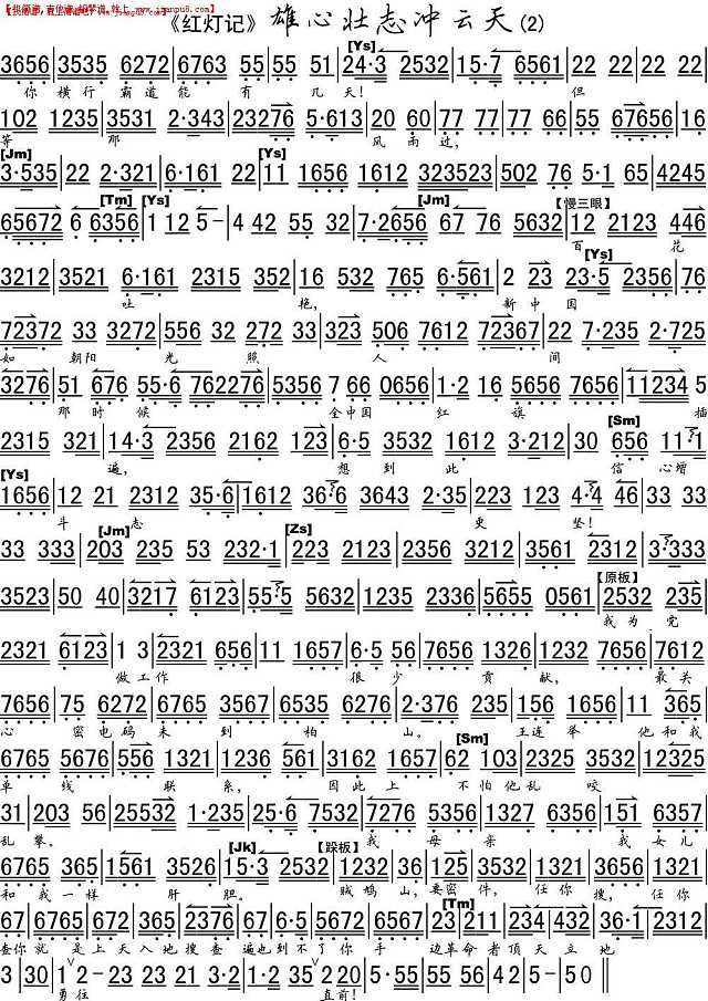 雄心壮志冲云天（高清琴谱）简谱