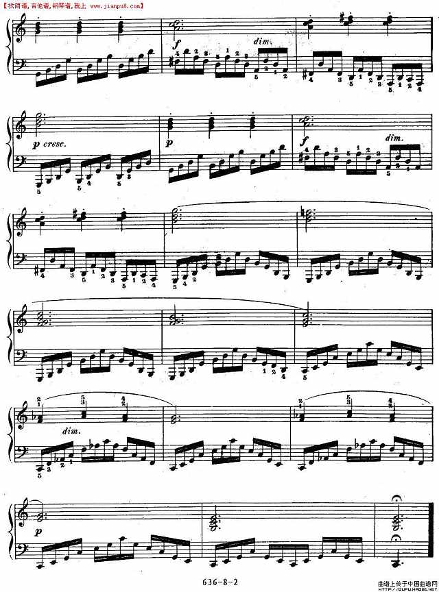 《车尔尼钢琴手指灵巧初步练习曲》OP.636-8简谱