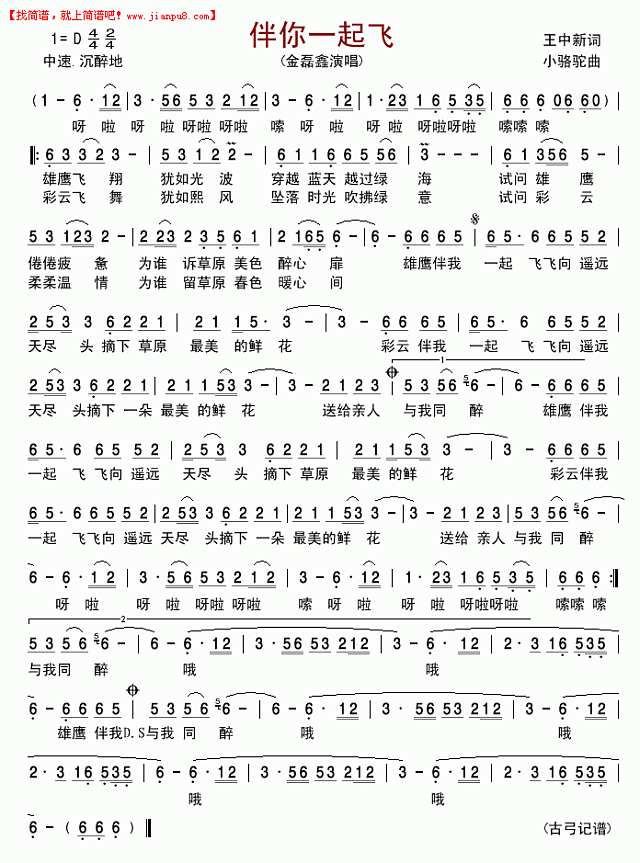 伴你一起飞简谱