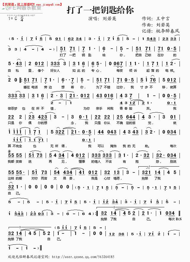 刘若英 打了一把钥匙给你 简谱pic1 www.jianpu8.cn