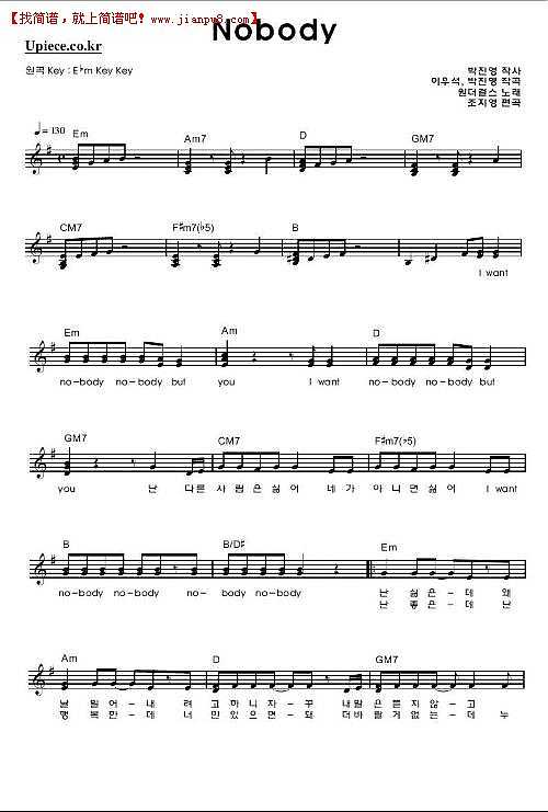 nobody钢琴谱
