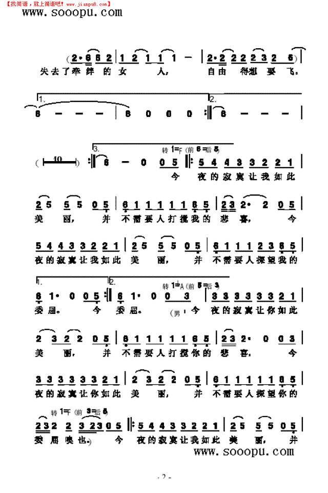 寂寞让我如此美丽 歌曲类其他曲谱