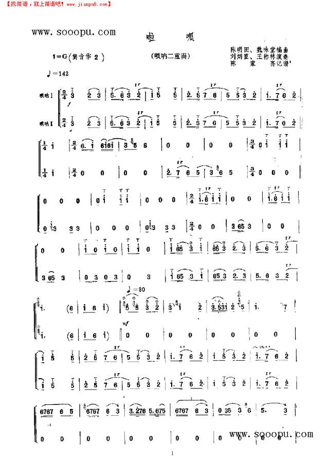 啦呱 民乐类 唢呐其他曲谱