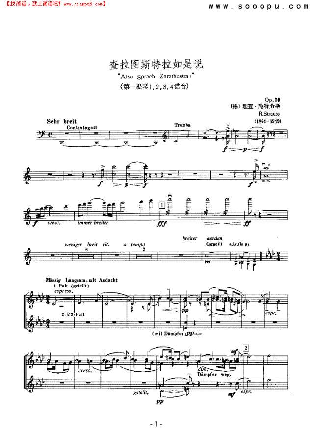 查拉图斯特拉如是说—独奏 弦乐类 小提琴其他曲谱