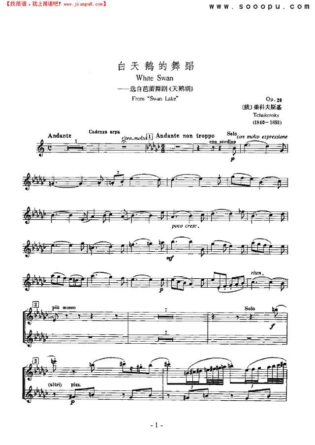 白天鹅的舞蹈—独奏 弦乐类 小提琴其他曲谱