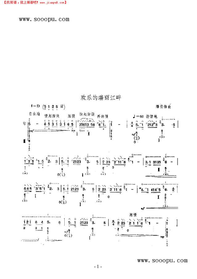 欢乐的瑞丽江畔 民乐类 琵琶其他曲谱