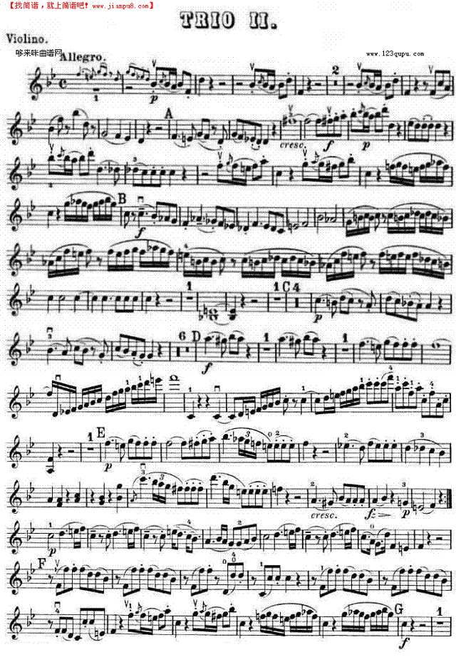 提琴三重奏 第二首 降B大调 K.502之Violin TRIO钢琴谱