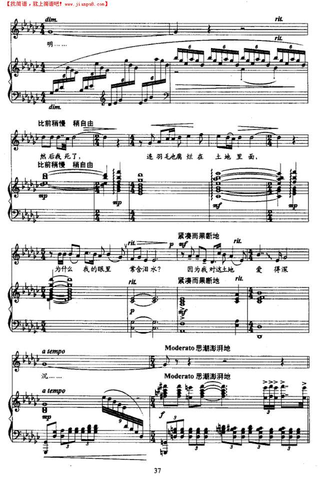 我爱这土地--十三届青歌歌谱钢琴谱