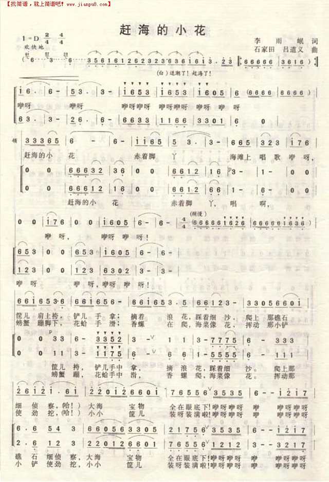 赶海的小花简谱
