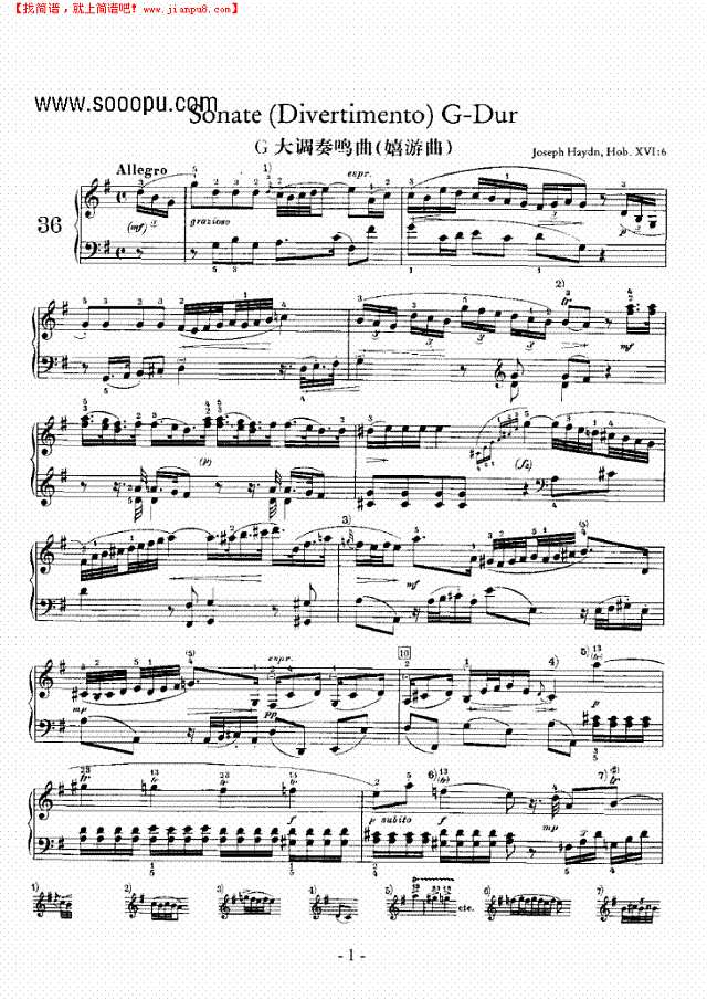 G大调奏鸣曲（嬉游曲）钢琴谱