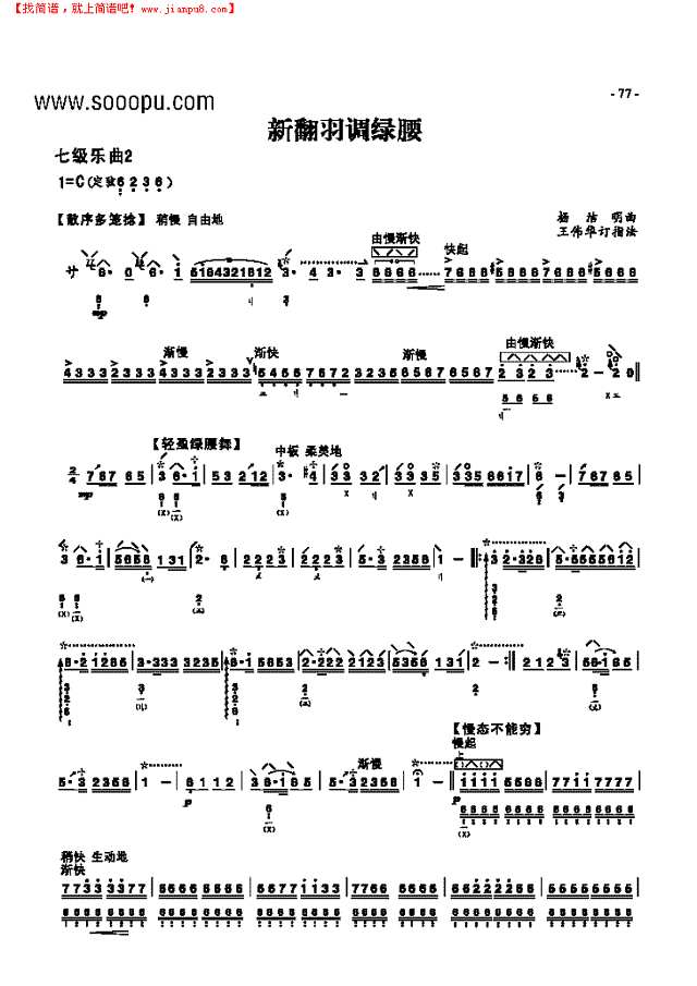 七级乐曲《新翻羽调绿腰》 民乐类 琵琶其他曲谱