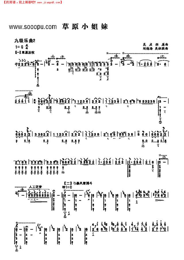 九级乐曲《草原小姐妹》 民乐类 琵琶其他曲谱