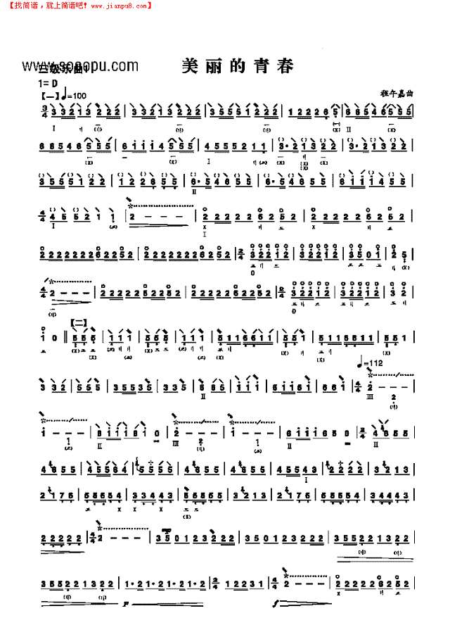 三级乐曲《美丽的青春》 民乐类 琵琶其他曲谱