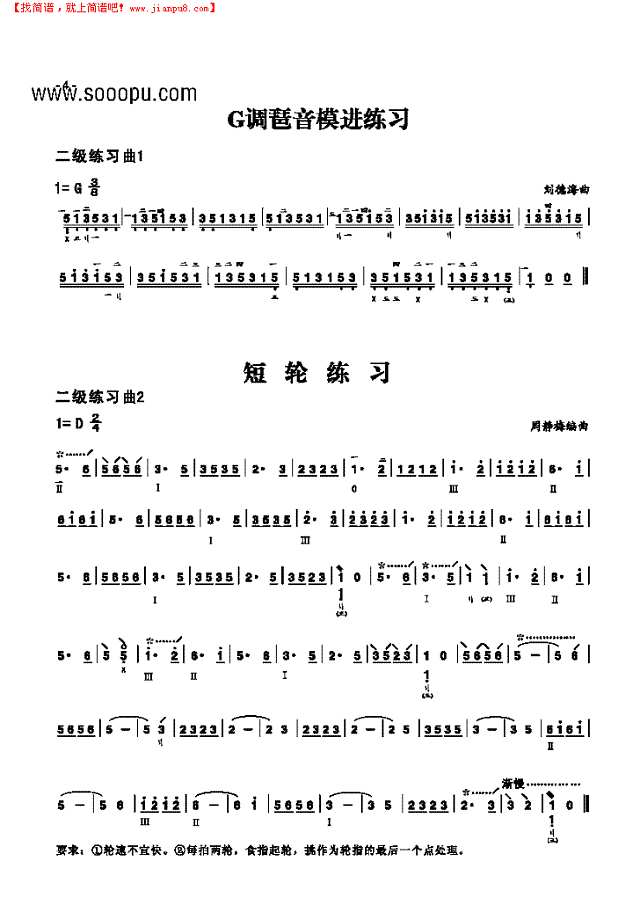 二级练习曲二首 民乐类 琵琶其他曲谱