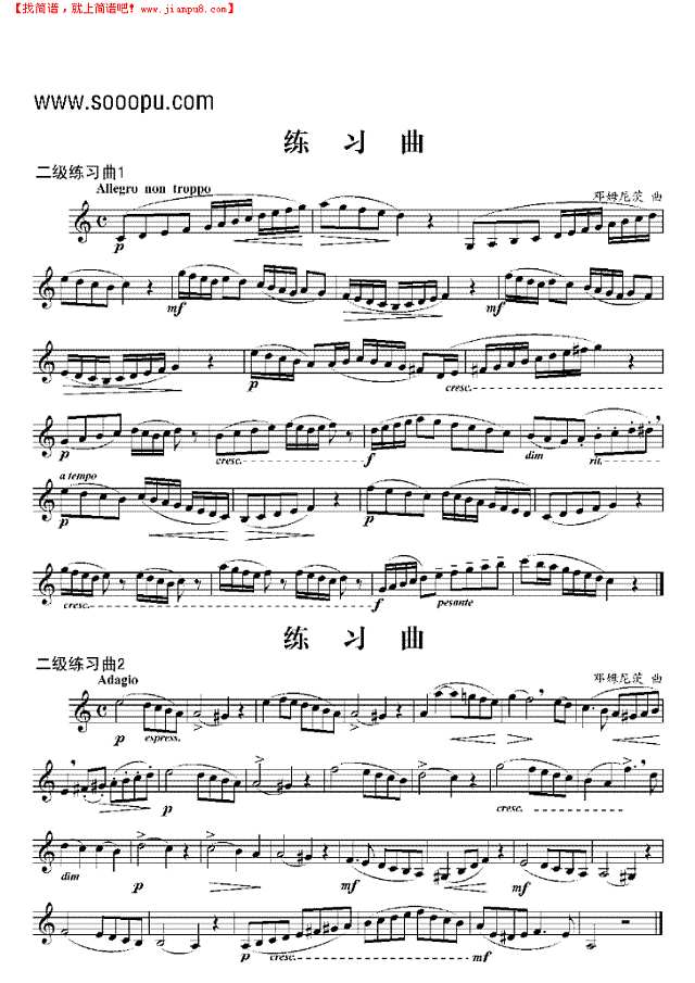 二级练习曲二首 管乐类 单簧管其他曲谱