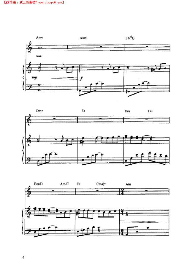 情语缠绵 弹唱版钢琴谱