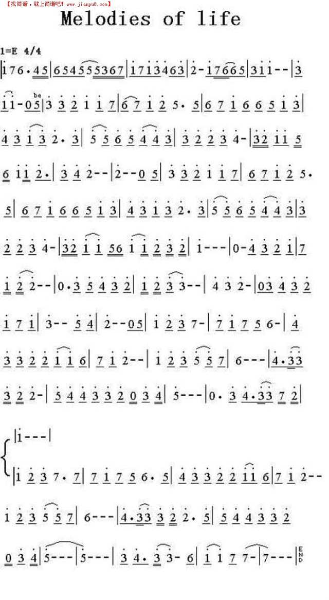 melodies of life 主题曲简谱