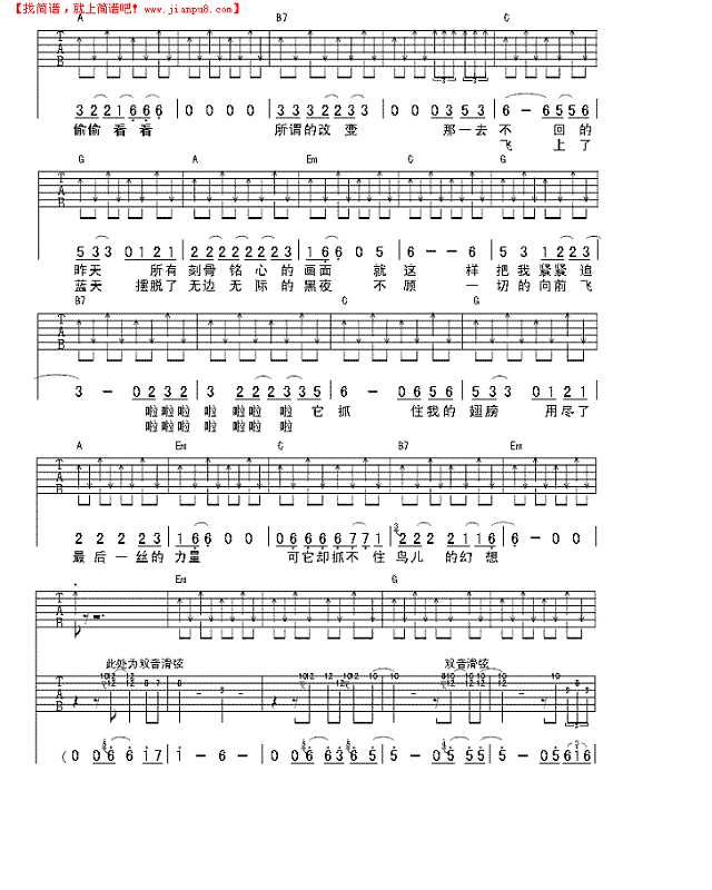 鸟儿的幻想吉他谱