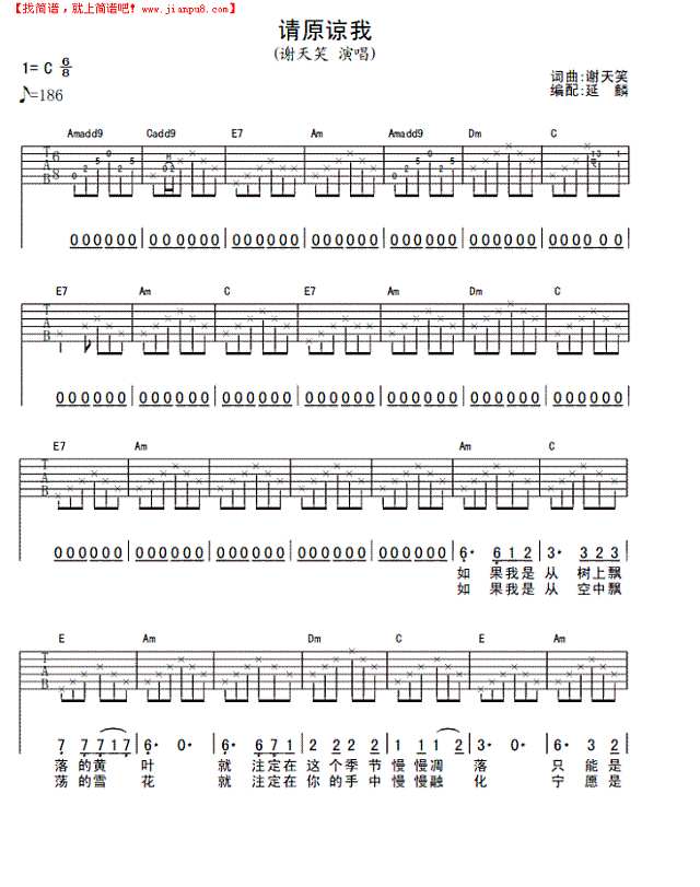 请原谅我吉他谱

