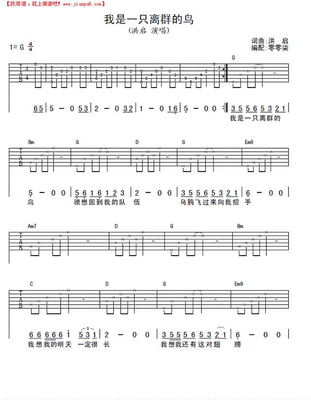 我是一只离群的鸟吉他谱
