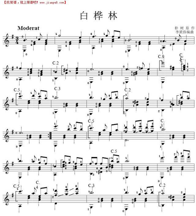 白桦林（吉他独奏谱）五线谱吉他谱