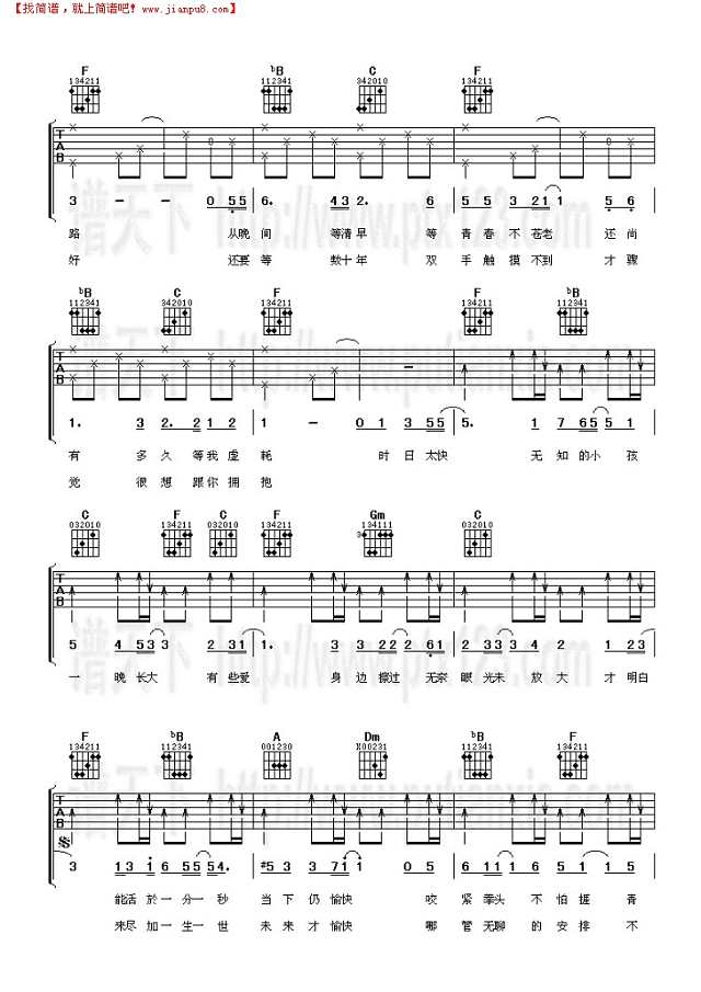 一晚长大吉他谱