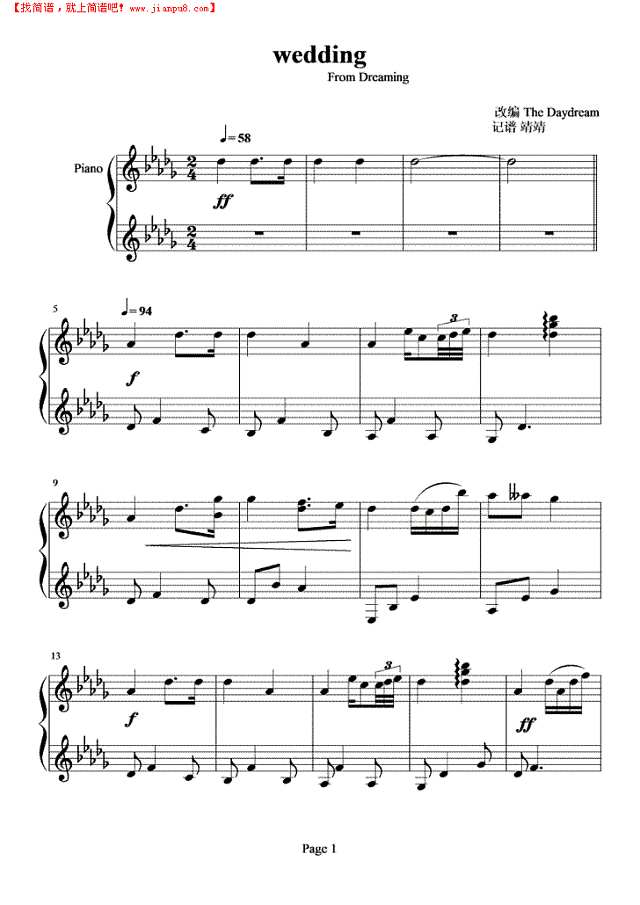 wedding钢琴谱