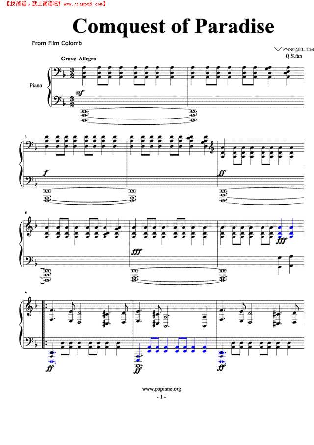 Conquest Paradise钢琴谱