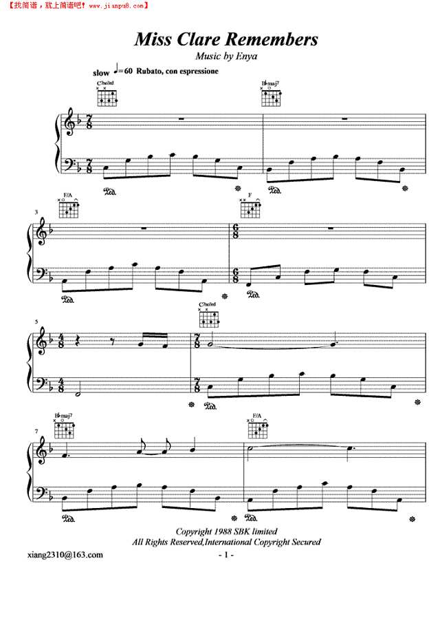 Miss Clare Remembers钢琴谱