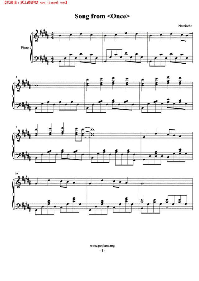 once钢琴谱